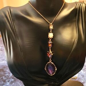 LOFT Vintage 80's Purple Glass Gold Tone Chain Lariat Necklace